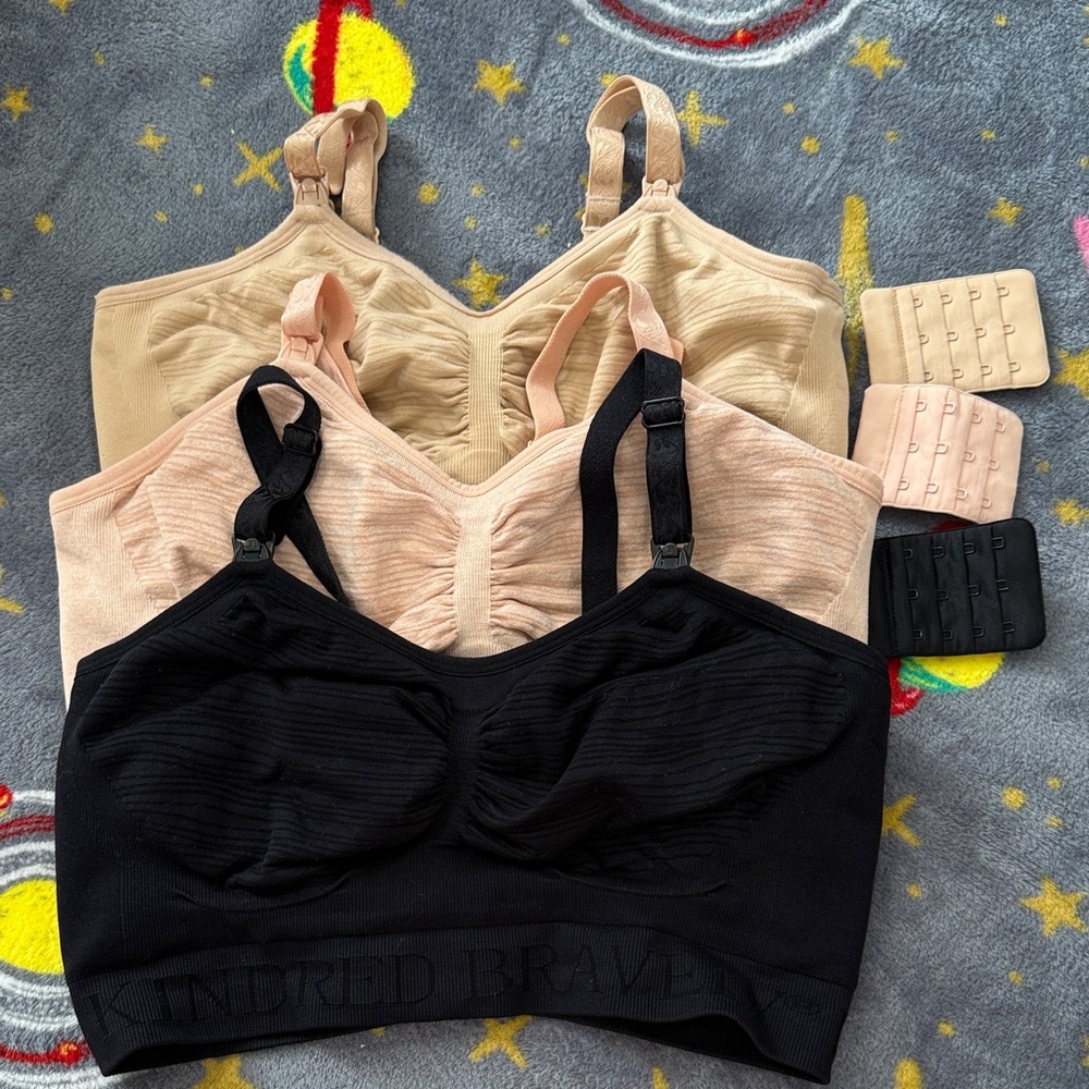 Kindred Bravely Nursing Pumping Bra Trio Set - Black, Pink, Cream Large